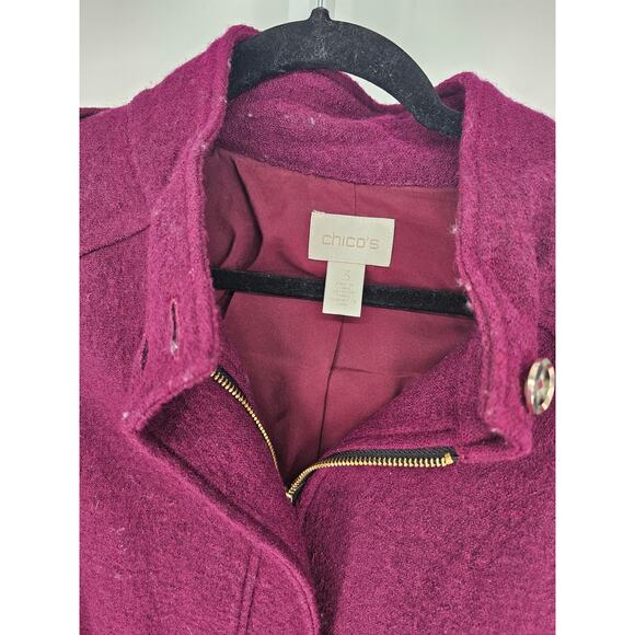 Chico's Women's Long Sleeve Burgundy Full-Zip Front Collared Wool Jacket Size 3 - Picture 3 of 6